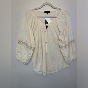 Adrienne Vittadini NWT Boho Cream with Lace Accents Top‎ Size L